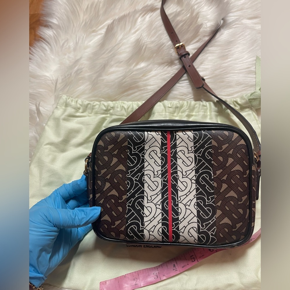 BURBERRY Monogram Stripe E-canvas Camera Bag - Picture 14 of 16